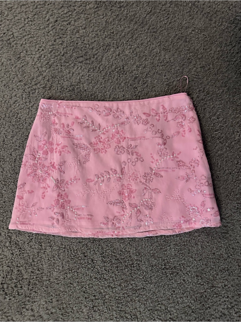 Altar'd State Pink Sequin Floral Mini Skirt